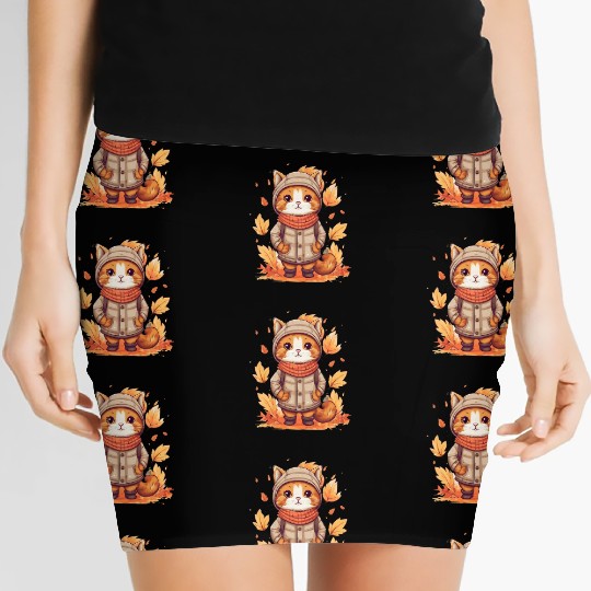 Autumn Cat Nature Leaves Season Women's Mini Skirts