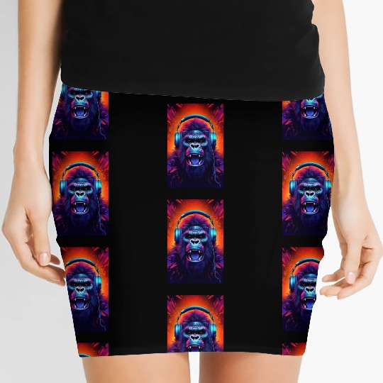 Gorilla Headphones music art Women's Mini Skirts
