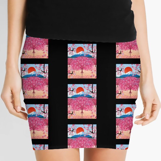 Sunset Sakura Mountains Gift Cherry Blossoms Women's Mini Skirts