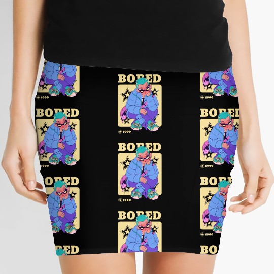 Black Cream Blue Y2K Anime Illustrated Bored Women's Mini Skirts