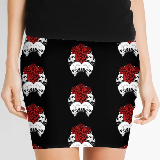 Gothic Women's Mini Skirts, Skull Red Roses Goth Vintage Grunge
