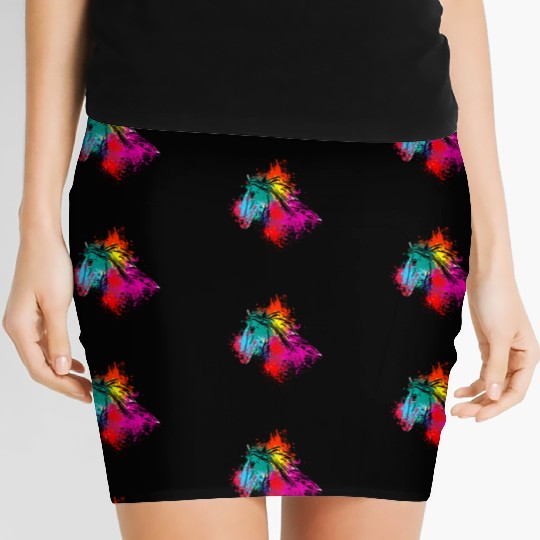 Colorful Splash Art Farm animals Horse Head Women's Mini Skirts