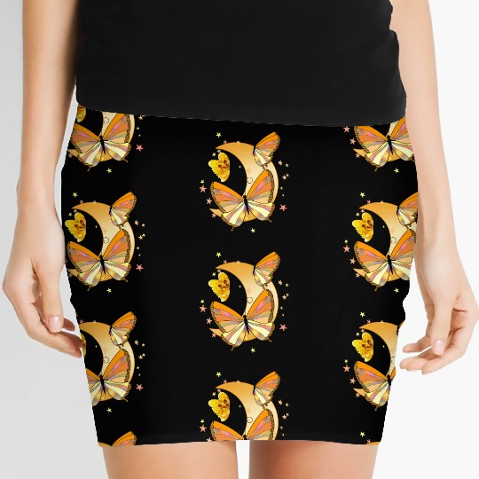 Orange butterflies moon aesthetic butterfly insect Women's Mini Skirts
