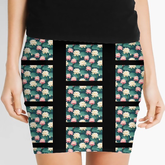 Serenity Blooms: Timeless Lotus Pattern Women's Mini Skirts