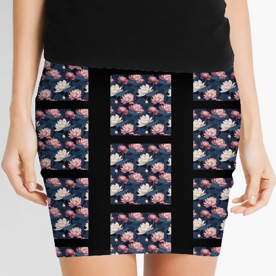 Serenity Blooms: Timeless Lotus Pattern Women's Mini Skirts