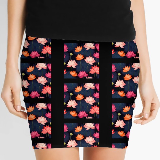 Serenity Blooms: Timeless Lotus Pattern Women's Mini Skirts