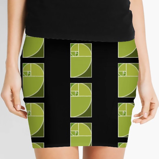 Olive Green Fibonacci Spiral Women's Mini Skirts