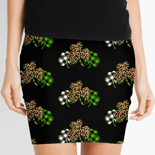 St Patricks Day Leopard Print Plaid Shamrock Women's Mini Skirts