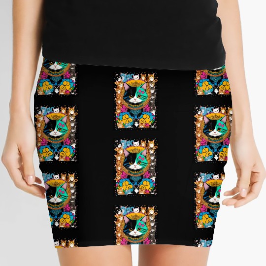 Cat God with Creepy Friends Women's Mini Skirts