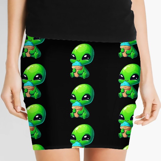 Alien Extraterrestrial Ice Blue Green Women's Mini Skirts