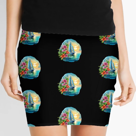 Sailing Ship Sailing Orchids Flowers Sailboat Women's Mini Skirts