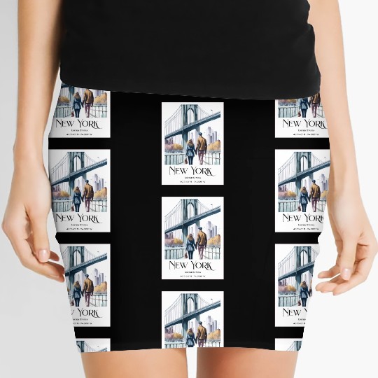 Watercolor painting loving couple in New York City Women's Mini Skirts