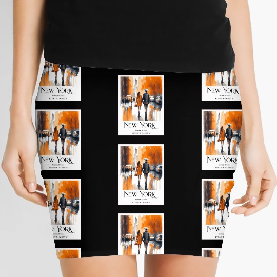 Watercolor painting loving couple in New York City Women's Mini Skirts