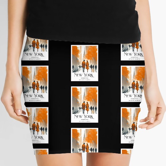 Watercolor painting loving couple in New York City Women's Mini Skirts