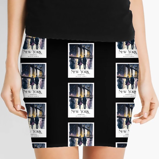 Watercolor painting loving couple in New York City Women's Mini Skirts
