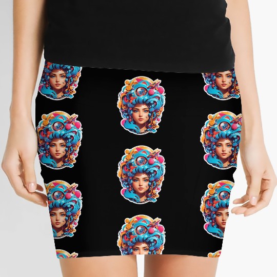 Psychedelic girl with multi color hair. futuristic Women's Mini Skirts