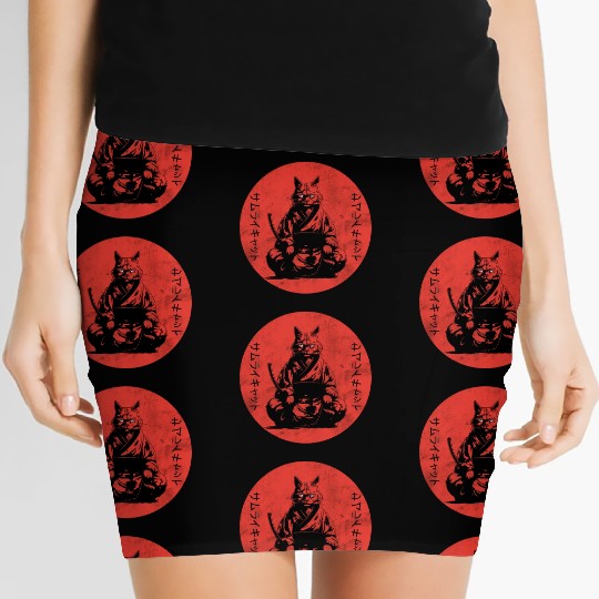 Wise Calm Vintage Retro Japanese Kitty Samurai Cat Women's Mini Skirts