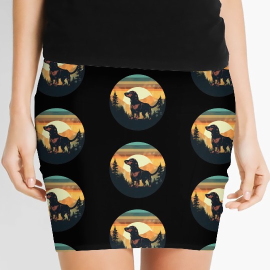 Sunset Serenity: Vintage Dachshund Silhouette Women's Mini Skirts