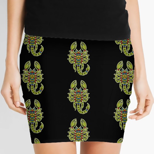 Neotraditional Scorpio In Green Women's Mini Skirts