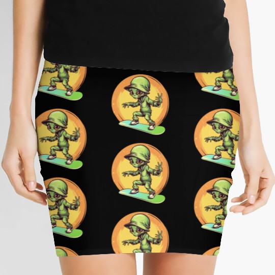 Alien on a Space Skateboard at Sunset Women's Mini Skirts