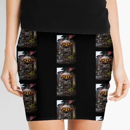 Urban Mechanic: Ghetto Robot Amidst Graffiti Women's Mini Skirts