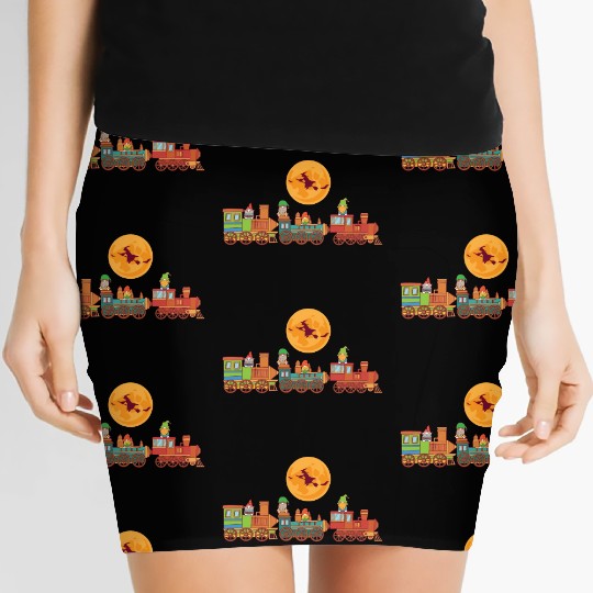 Spooky Halloween Ghost Train Gnomes Boo Trick Or Women's Mini Skirts