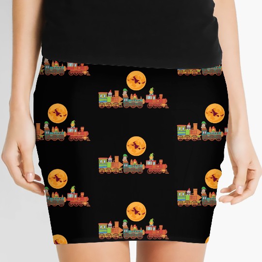Spooky Halloween Ghost Train Gnomes Boo Trick Or Women's Mini Skirts