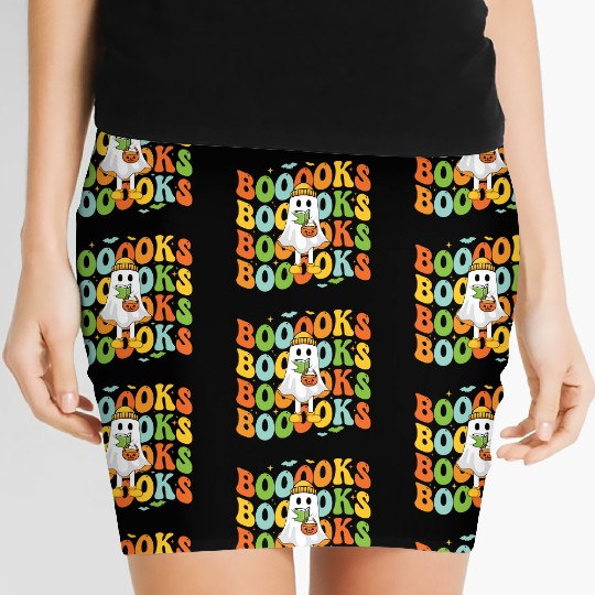 Booooks Cute Ghost Reading A Book Funny Book Lover Women's Mini Skirts