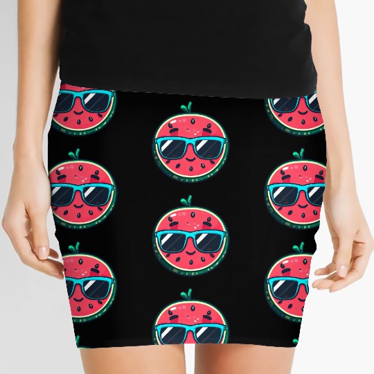 Kawaii Melon with Sunglasses: Summer Fruit Chill Women's Mini Skirts