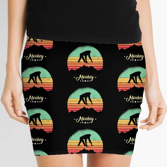 Monkey Vintage Animals Retro Sunset Ape Women's Mini Skirts