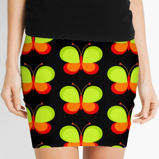 Green And Orange Butterfly Women's Mini Skirts