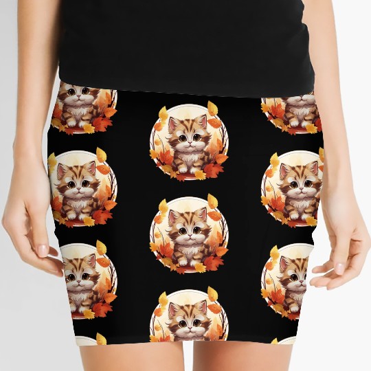 Autumn Cat in Sunset: Sweet Serenity Women's Mini Skirts