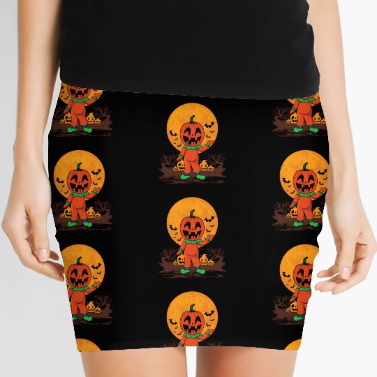 Pumpkin Person Creepy Halloween Pumpkin Women's Mini Skirts