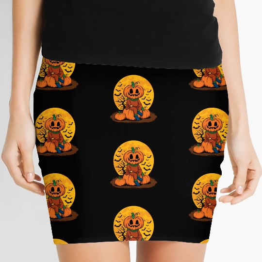 Cool Pumpkin Person Creepy Halloween Pumpkin Women's Mini Skirts