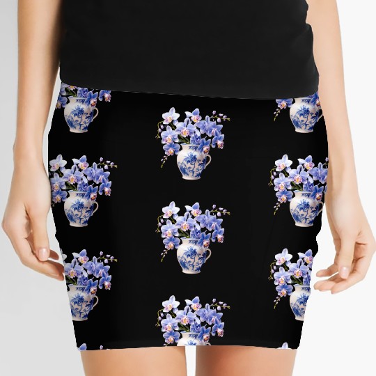 Blue Orchids in a Vase Graphic Women's Mini Skirts