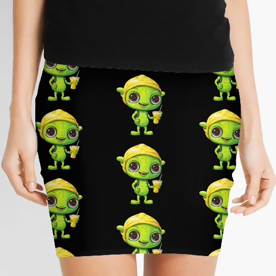 Refreshing Alien Lemonade: Green & Yellow Blend Women's Mini Skirts