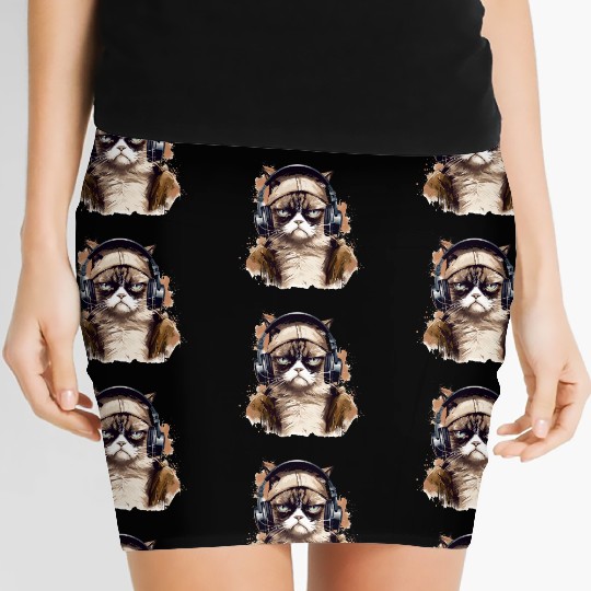 Funny Cat - grumpy face Women's Mini Skirts
