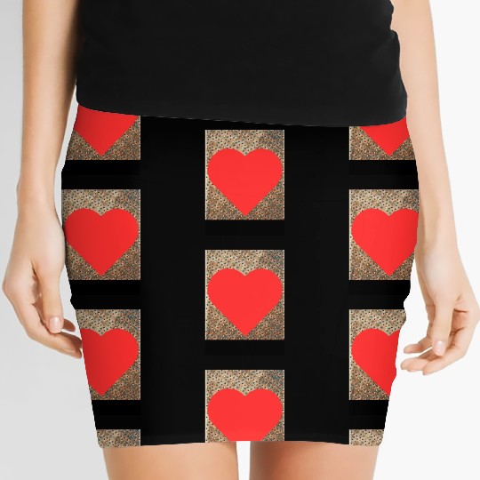 Romantic Red Love Heart on Brown Dotted Background Women's Mini Skirts