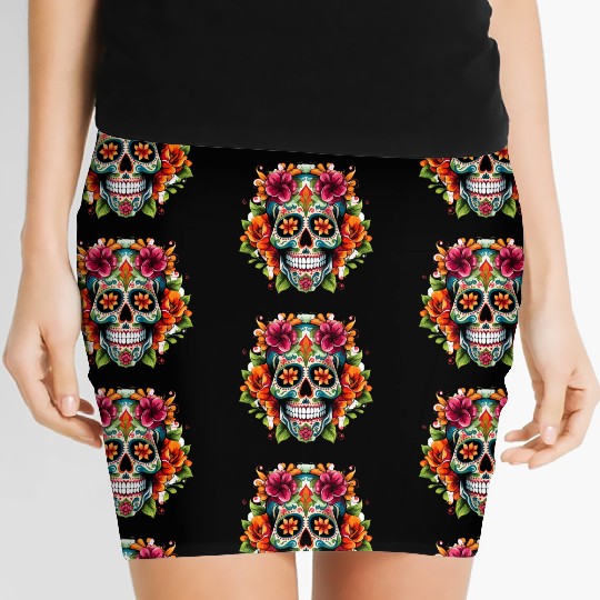 Day of the Dead Iconic Sugar Skull Women's Mini Skirts