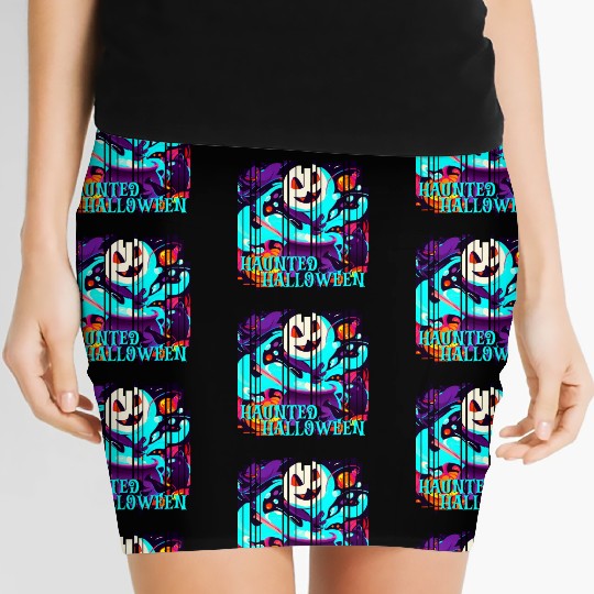 Haunted Halloween 13 Sorcerer's ghost with pumpkin Women's Mini Skirts
