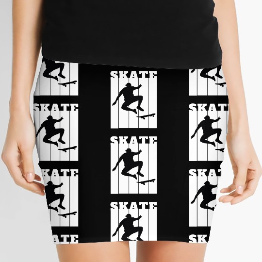 White Black Illustrated Skate Women's Mini Skirts