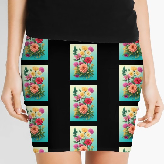 Peach and Pink Spring Flowers Women's Mini Skirts