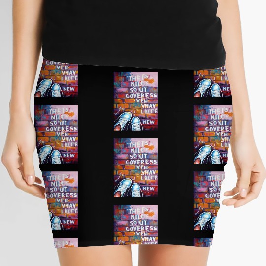 Sneaker Street Art: Rebel Typography on Brick Wal Women's Mini Skirts