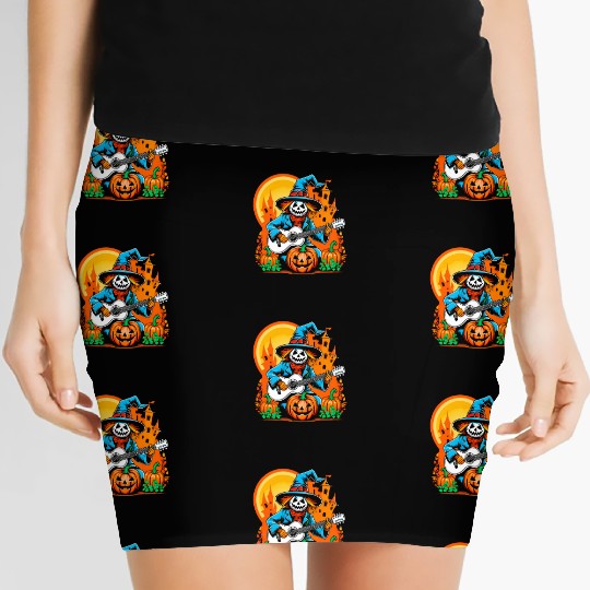 Happy Halloween scarecrow plays guitar Women's Mini Skirts