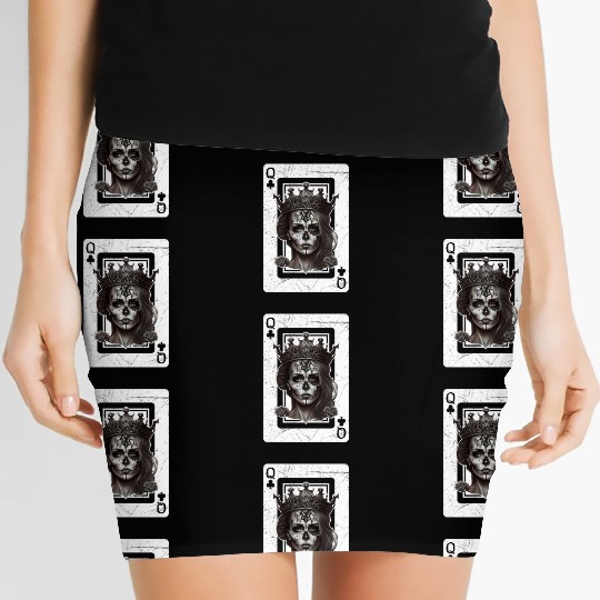 Gothic Halloween Poker Card Game Queen of Clubs Women's Mini Skirts