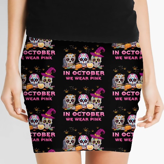 Sugar Skull We Wear Pink Breast Cancer Awareness Women's Mini Skirts