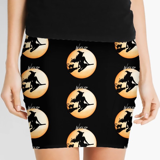 Wicked Cat Witch Funny Halloween Witch Women's Mini Skirts