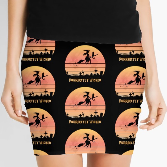 Wicked Cat Witch Funny Halloween Witch Women's Mini Skirts