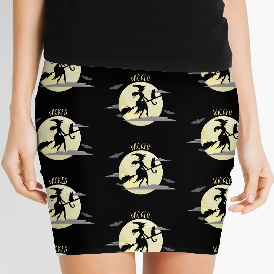 Wicked Cat Witch Funny Halloween Witch Women's Mini Skirts