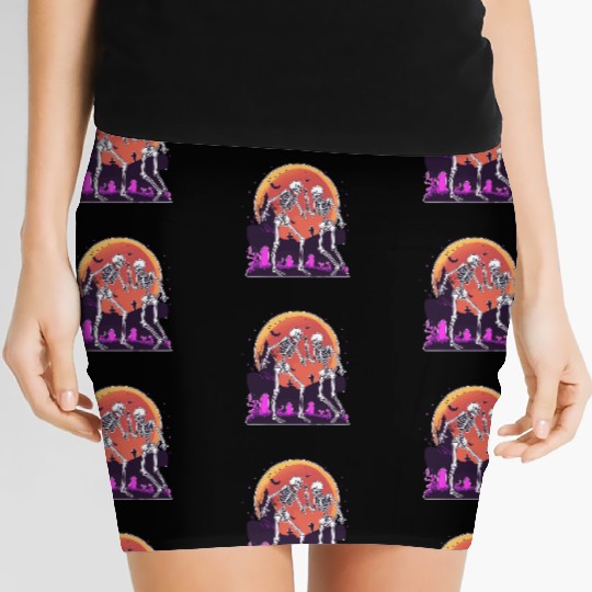 "Skeletal Dance-Off Under Neon Moon" Women's Mini Skirts